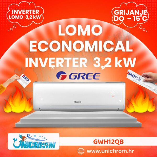 GREE klima uređaj LOMO ECONOMICAL INVERTER 3,2kW GWH12QB/GWH12QB