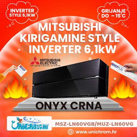 MITSUBISHI ELECTRIC klima uređaj 6,1kW MSZ-LN60VGB/MUZ-LN60VG R-32 KIRIGAMINE STYLE INVERTER – crna unutarnja