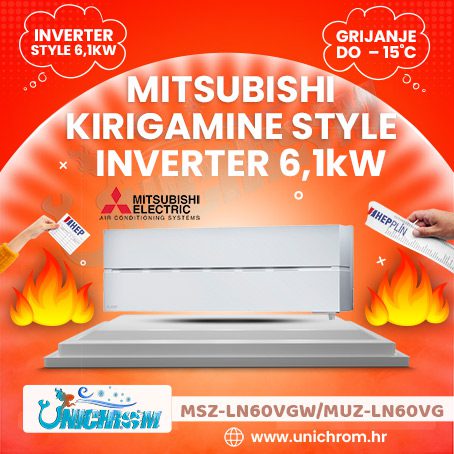 MITSUBISHI ELECTRIC klima uređaj 6,1kW MSZ-LN60VGW/MUZ-LN60VG R-32 – KIRIGAMINE STYLE INVERTER – BIJELA unutarnja