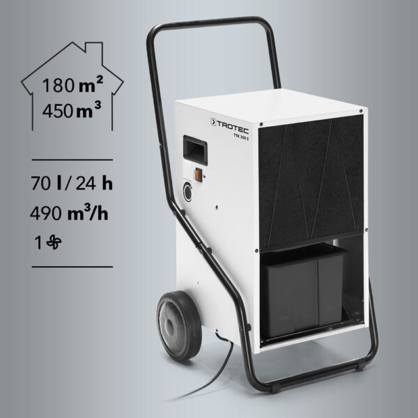 Industrijski odvlaživač zraka Trotec TTK 350 S, kapacitet 70 l/24h, za prostore do 450 m²