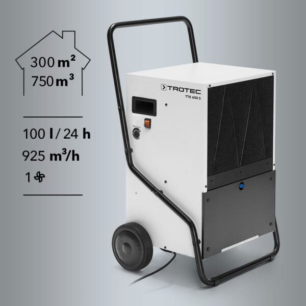 Industrijski odvlaživač Trotec TTK 650 S, kapacitet odvlaživanja 150 l/24h za prostore do 800 m²