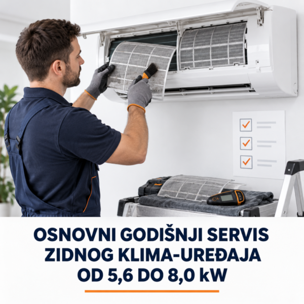 Osnovni godišnji servis zidnog klima-uređaja od 5,6 do 8,0 kW