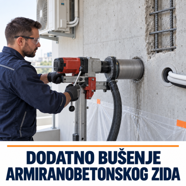 Bušenje armiranobetonskog zida za prolaz instalacije klima-uređaja